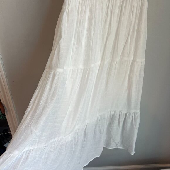 August Sky Womens Smocked Ruffle Sleeve Tiered Midi Summer Dress SMALL White - Picture 3 of 10